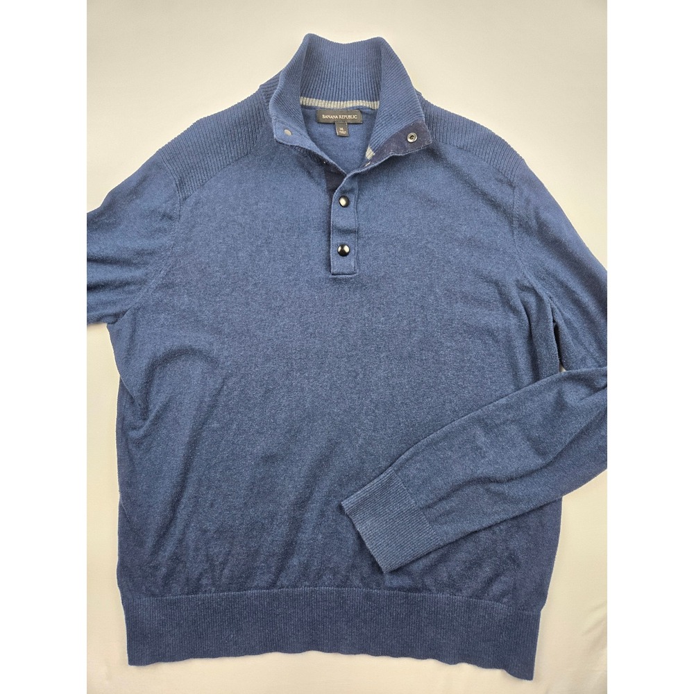 Banana Republic 2014 Men's Blue Mock Neck Button Pullover Sweater Size XL